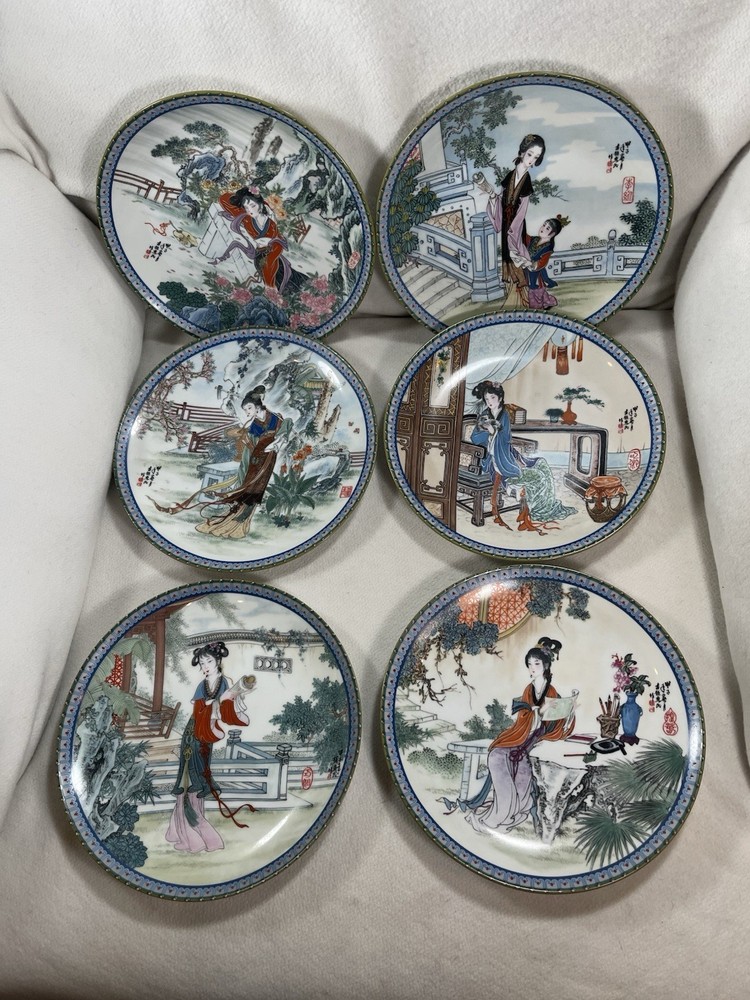 6 Vtg Chinese Imperial Jingdezhan Beauties Of The Red Mansion Collector Plates
