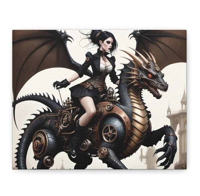 Steampunk Dragon Rider Wall Art for Fantasy Home Decor