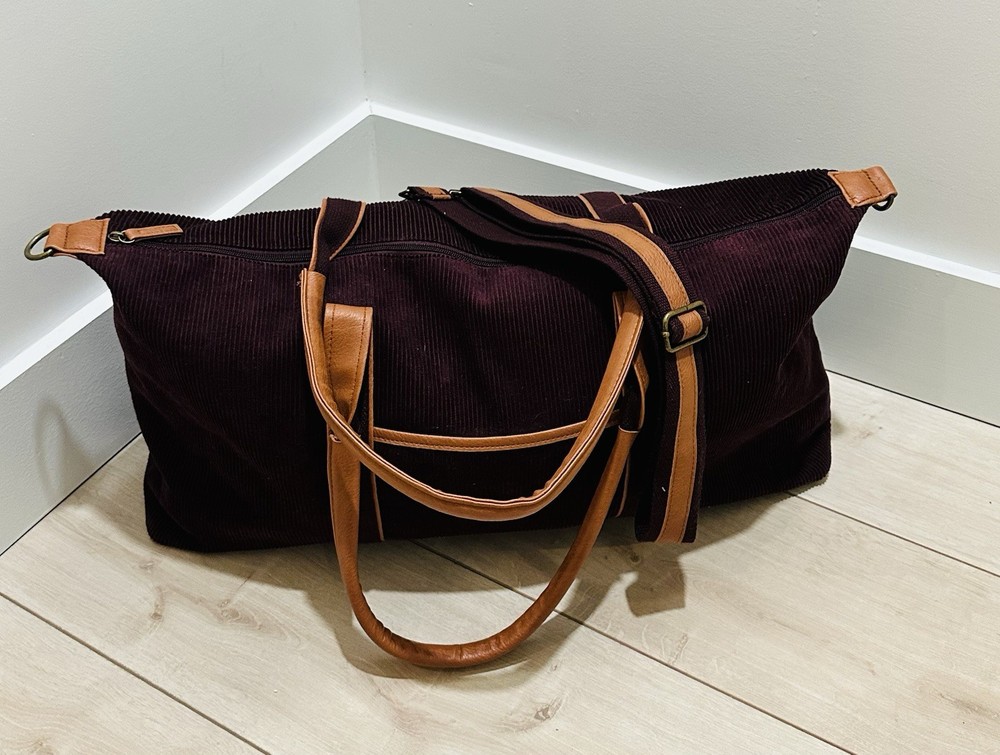 DSW Designer Shoe Warehouse Corduroy Faux Leather Duffle Weekender 22