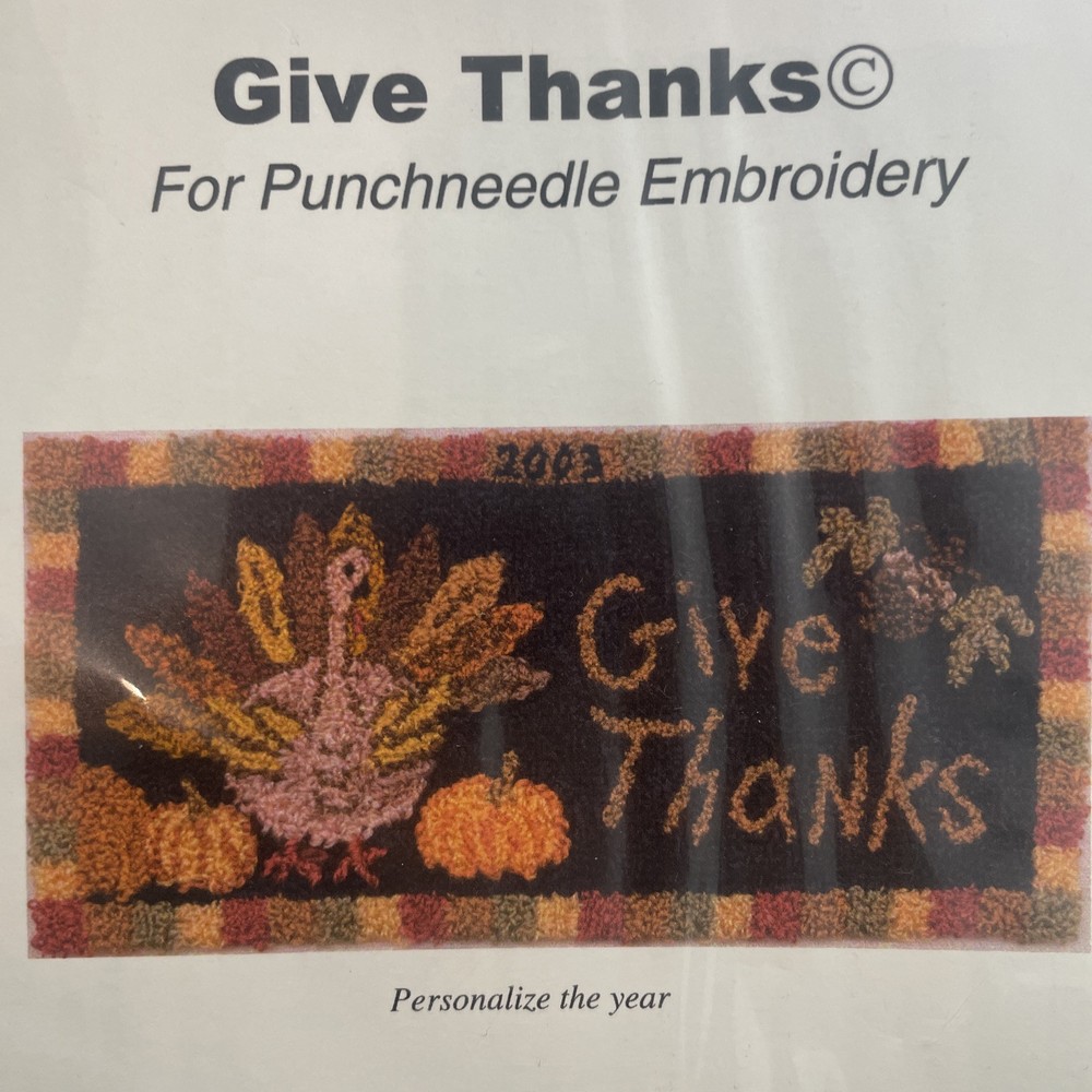 Punch Needle Turkey Embroidery Kit - Stamped Thanksgiving Fabric Give Thanks Design  