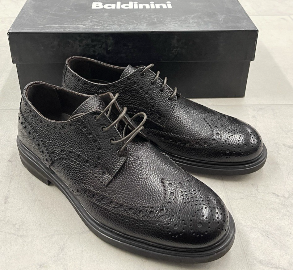 New Baldinini Milled Grain Wingtip Derby Shoes In Black Size: 40 (US 6.5)
