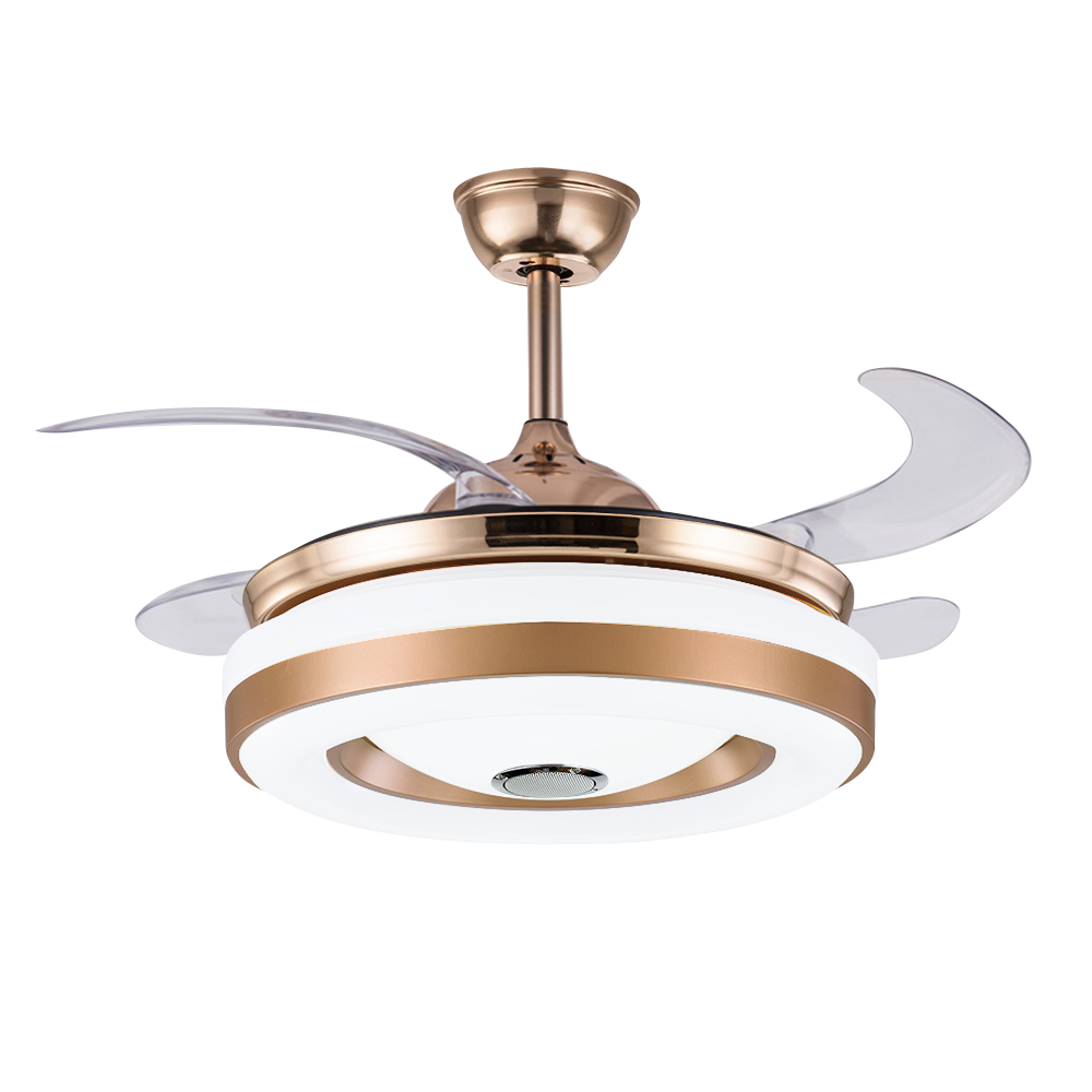 42in Retractable Ceiling Fan with Bluetooth Speaker RGB Color Changing LED Light Chandelier