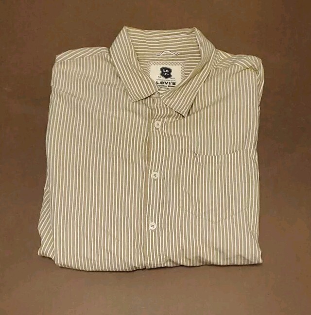 Levi’s Tan Striped Button Up Dress/ Casual Shirt (c. 2008) Size Large