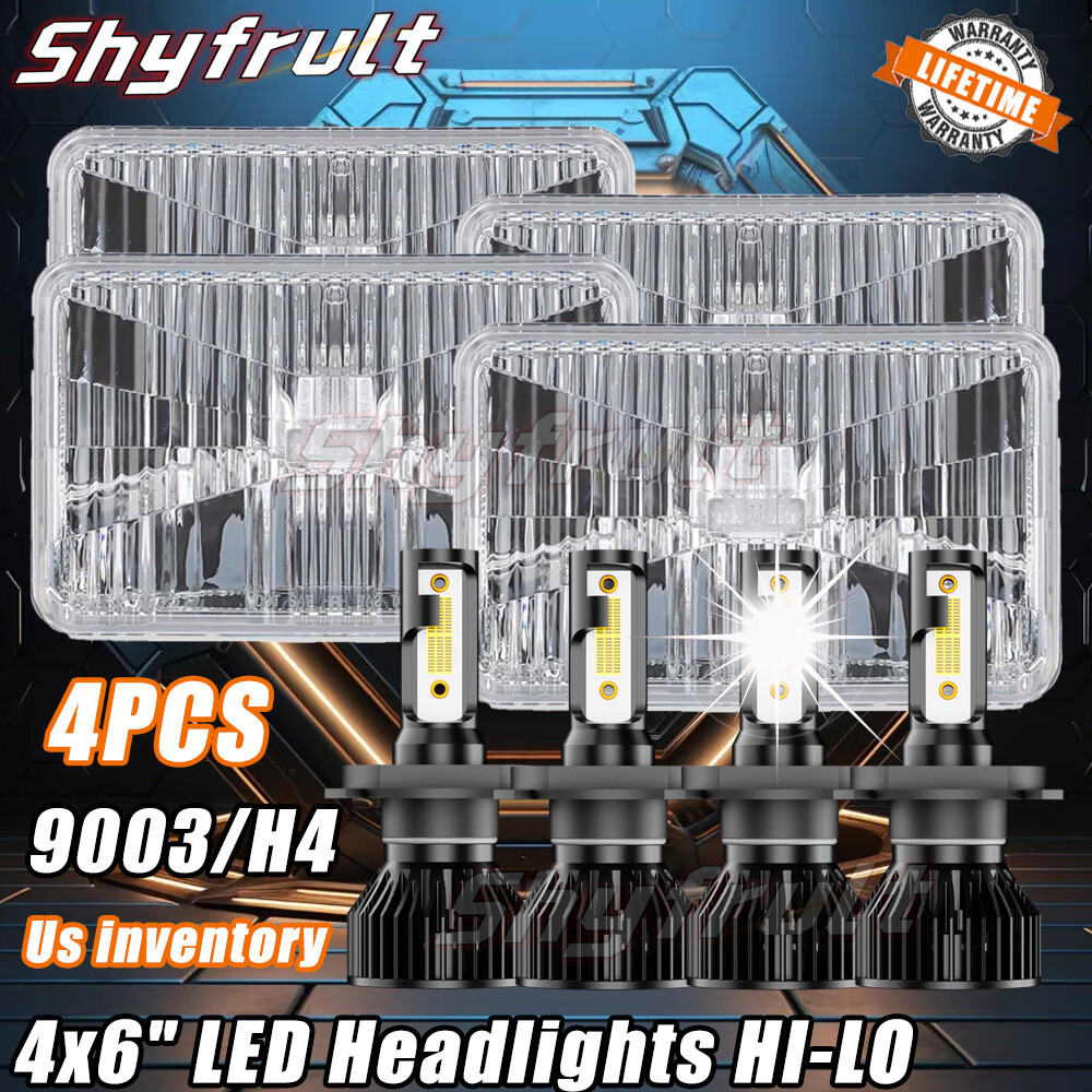 4PCS 4x6 LED Headlights for 1979-1986 Ford Mustang Single Turn