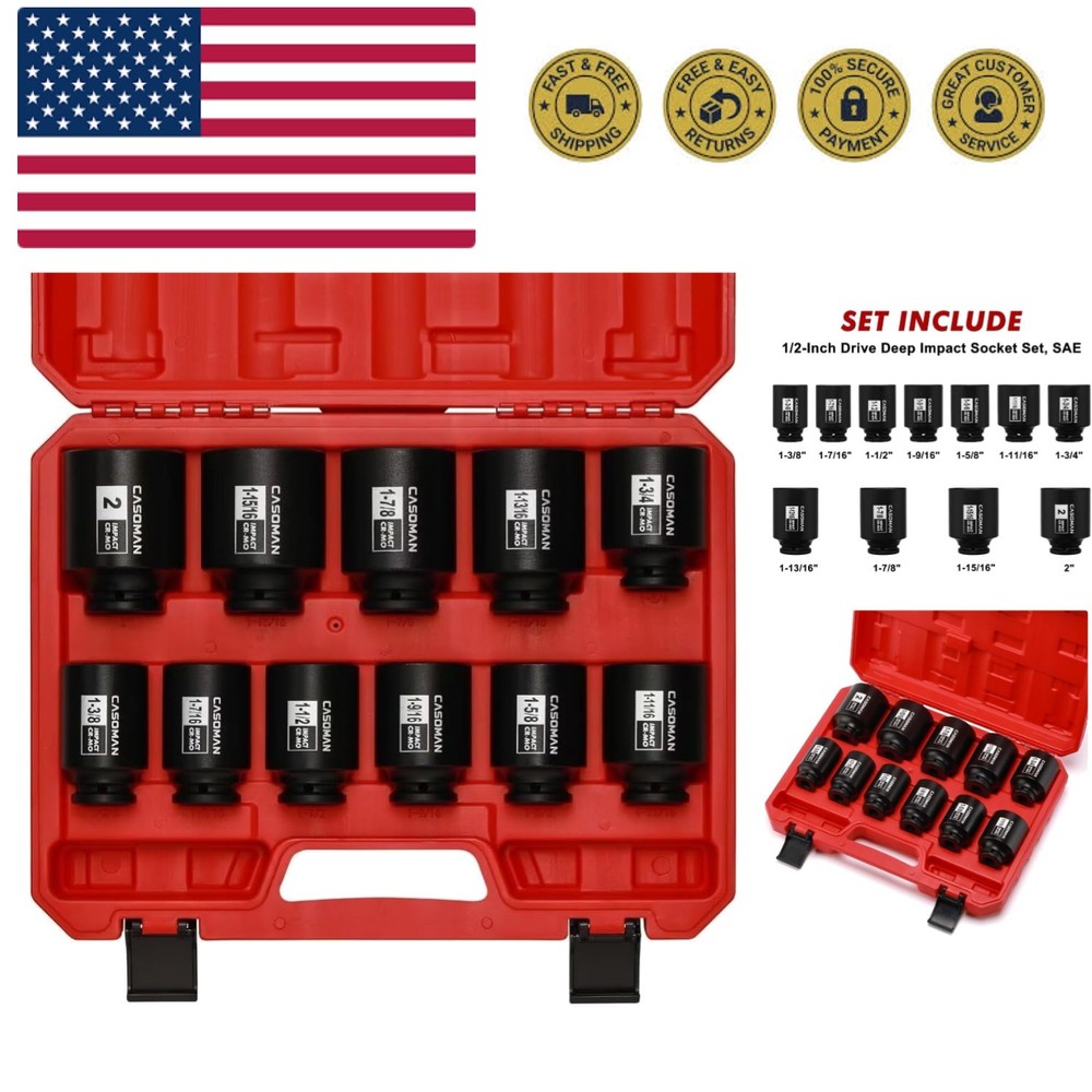 11PCS 1/2-Inch Drive Large Impact Socket Set, 6 Point, 1-3/8-Inch to 2-Inch, ...