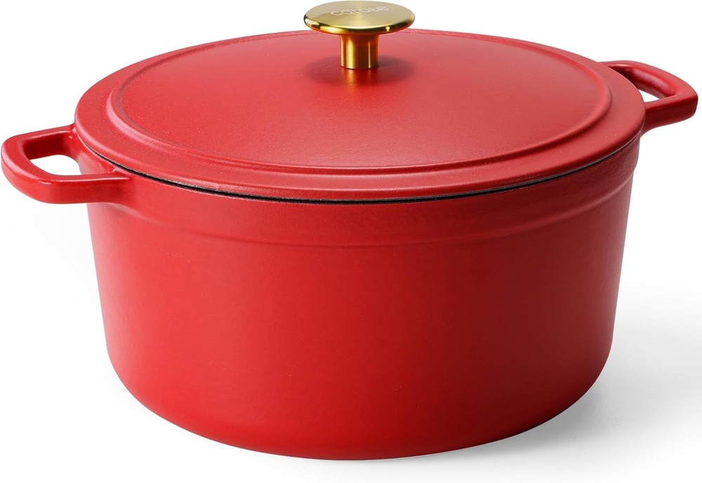 Cast Iron Dutch Oven Pot with Lid Enameled for Bread Baking Dual Handles