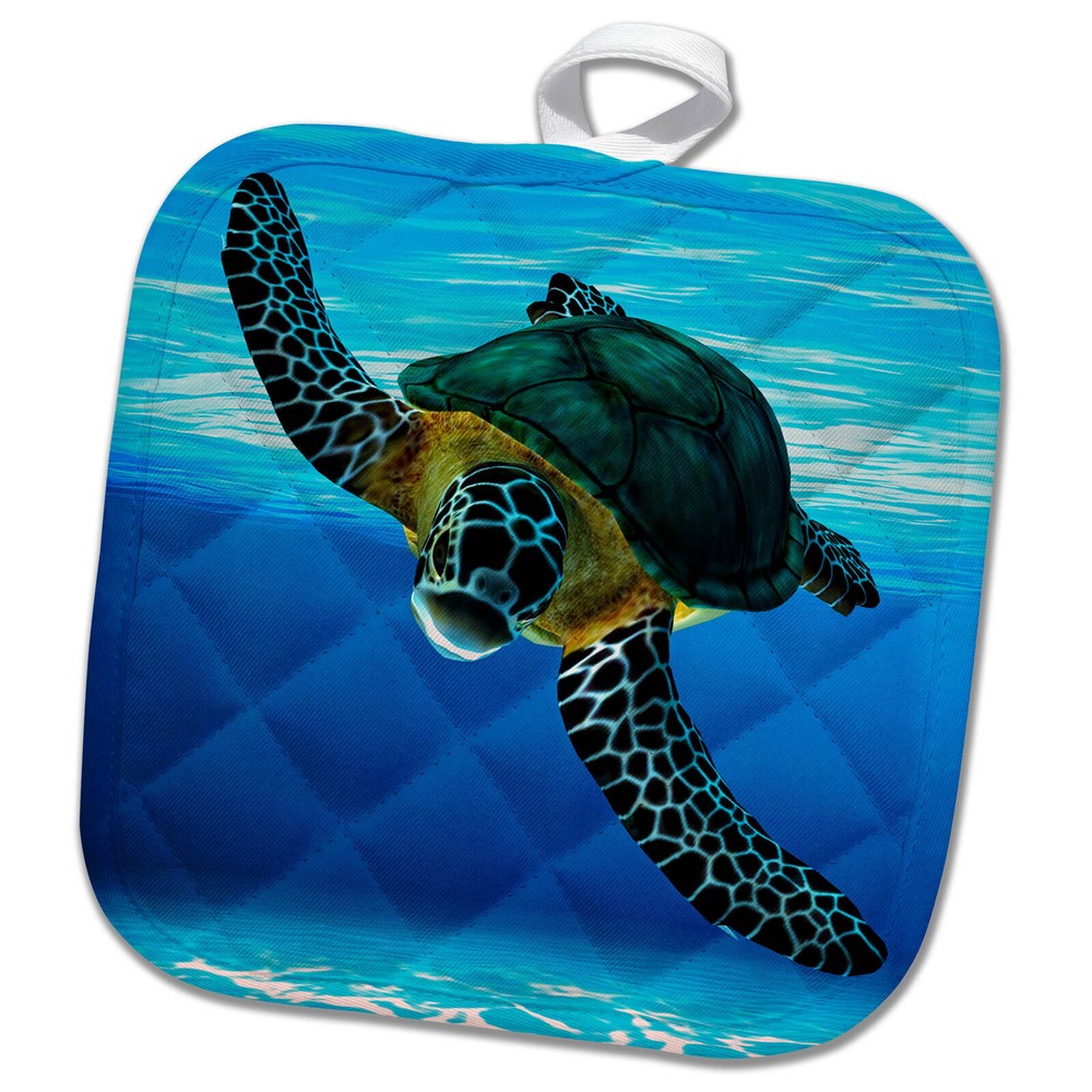 3dRose Sea Turtle Diving 8x8 Potholder