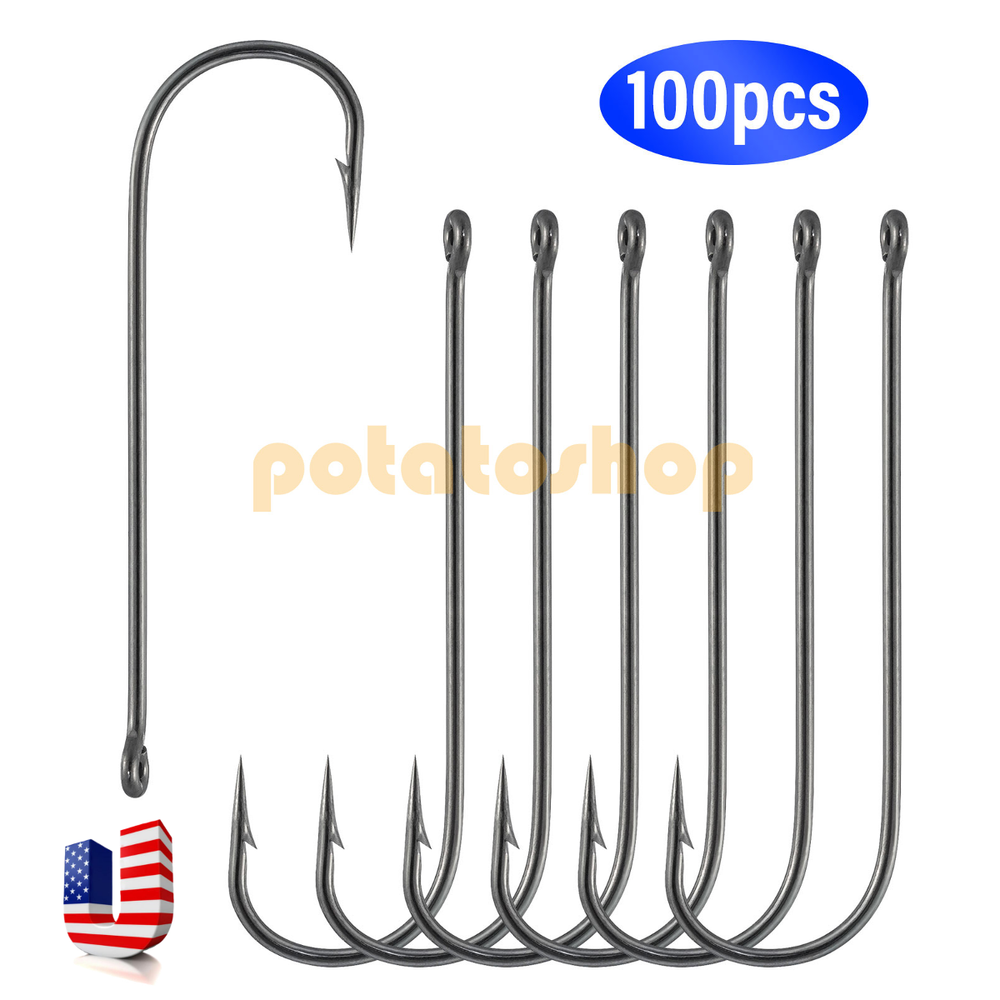 100pcs Aberdeen Hooks Long Shank Light Wire Offset Crappie Panfish Bass Fishing