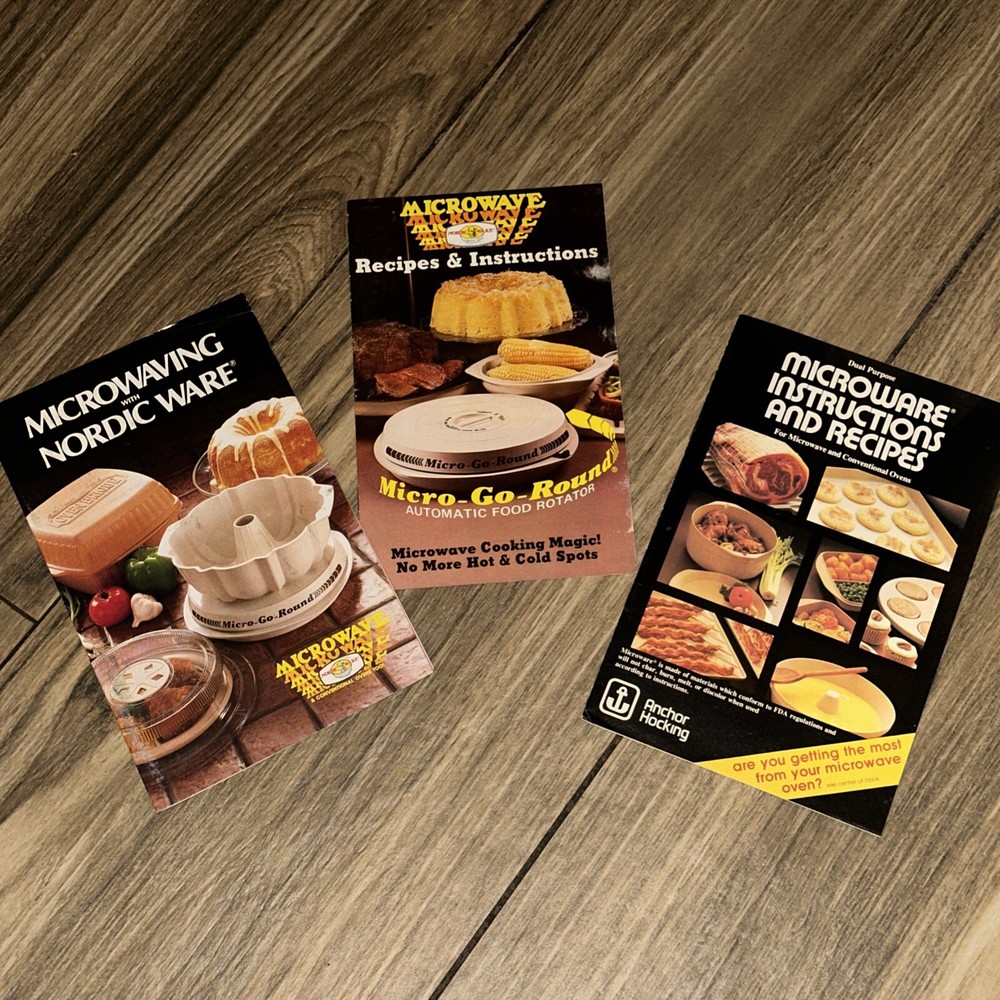 VTG (2) Nordic Ware & (1) Anchor Hocking Microware Recipes & Instr Booklets