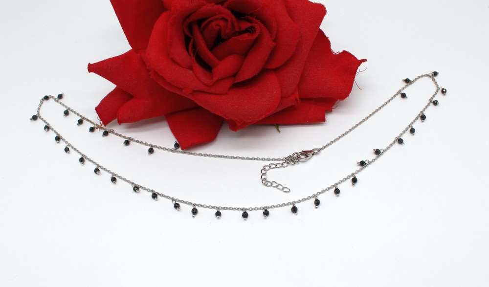 NWOT Gorgeous Sterling Silver JTV Black Bead  Necklace 5.79g    CAT RESCUE