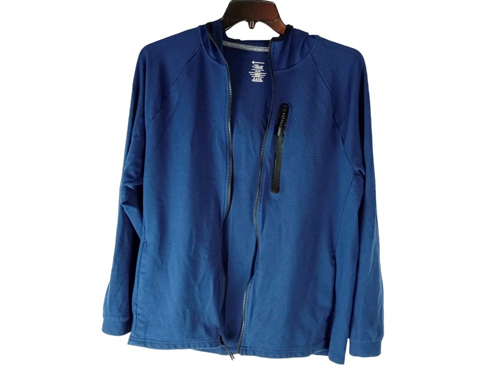 Members Mark Blue Luxe Mens Full Zip Hoodie with Pockets Size Large for Outdoor Wear-image