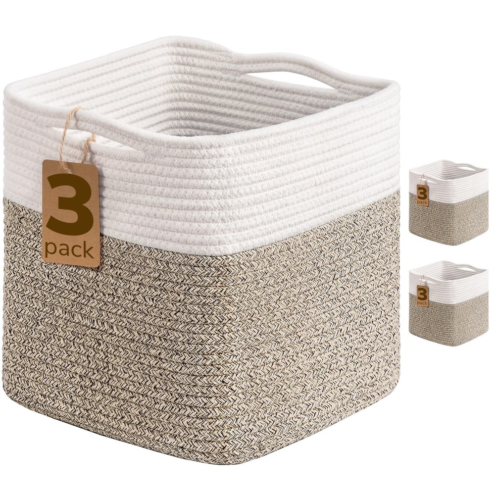 11x11 Rope Woven Cube Storage Bins 3-Pack for Toys Closet Organization