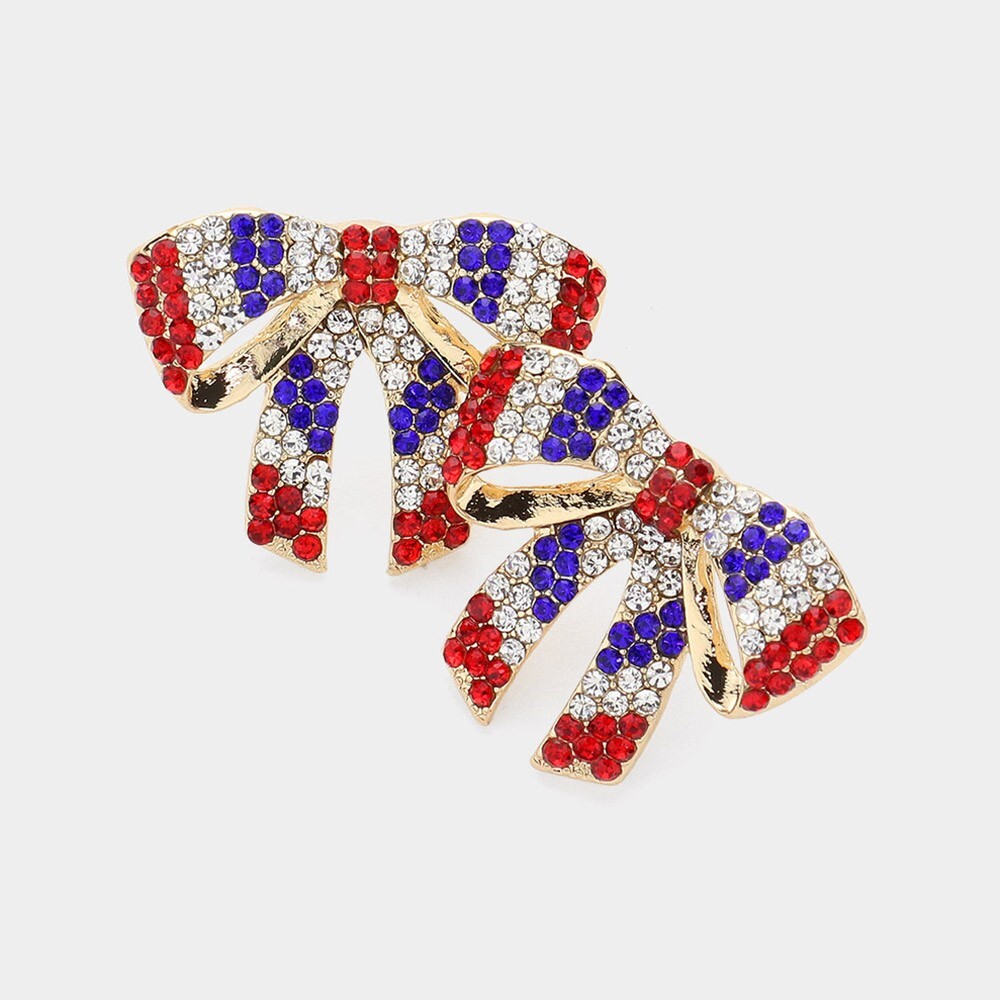 NEW RHINESTONE BOW STYLE PATRIOTIC USA POST BACK EARRINGS RED WHITE BLUE GOLD