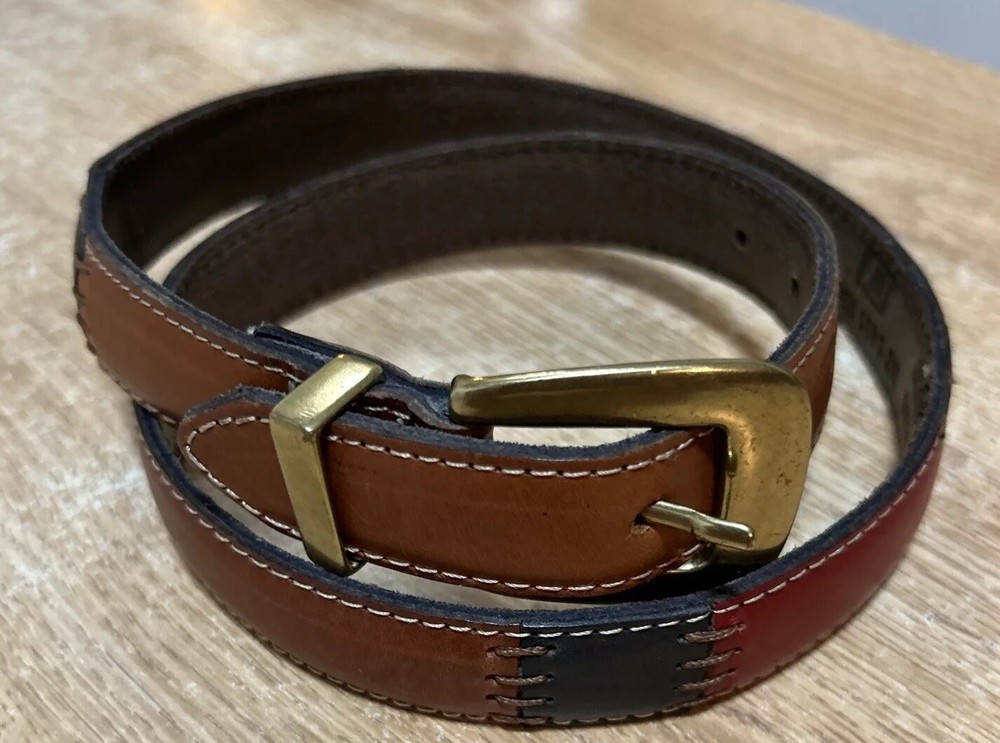 VTG Fossil Boho Multicolored Patchwork Leather Belt Med BТ1411MNEU 29-33