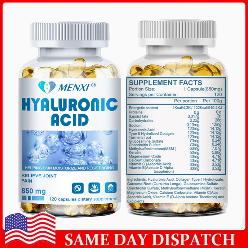 Hyaluronic Acid Capsules Support Skin Hydration Antiaging Antioxidant 120Pcs