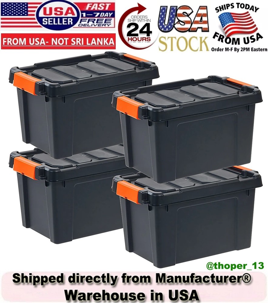 Iris Remington Heavy Duty Store-It-All Totes, 5 Gallon, Black, Set Of 4 Totes