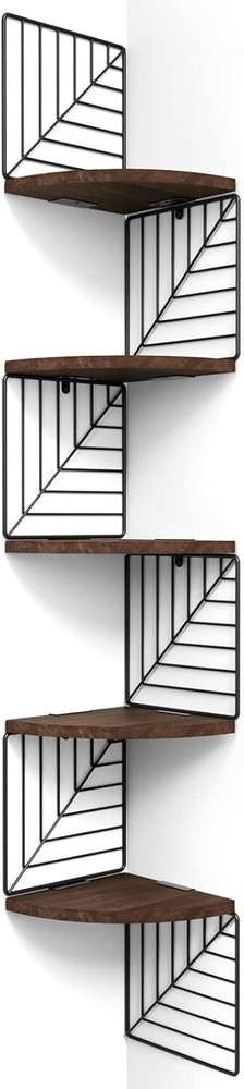 5-Tier Rustic Wood Corner Floating Shelves Wall Mount