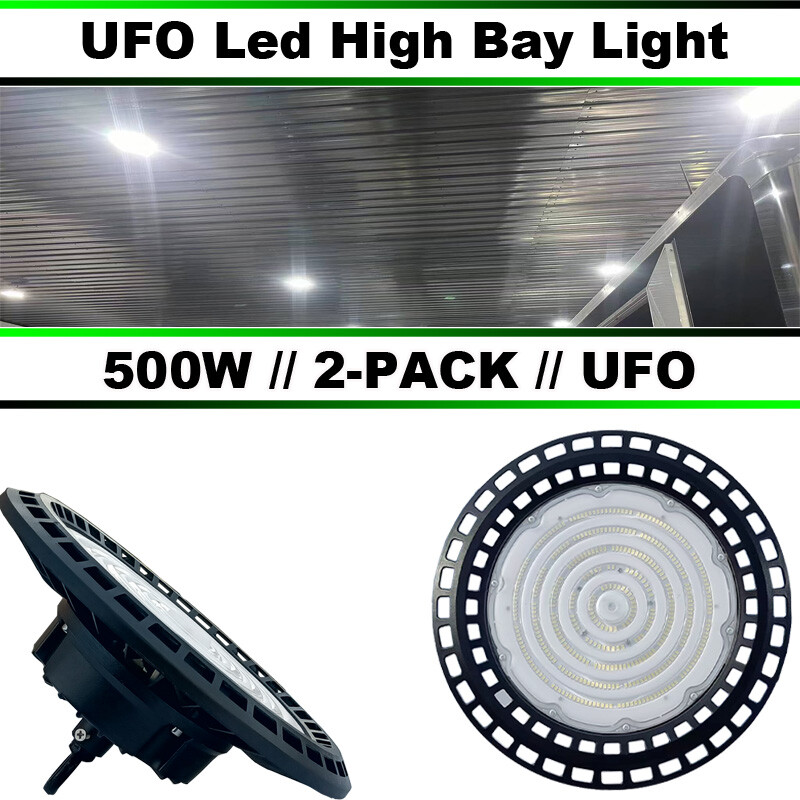 LED UFO High Bay Lights 500 w 2-PACK Factory  Commercial Light Fixtures 6500K