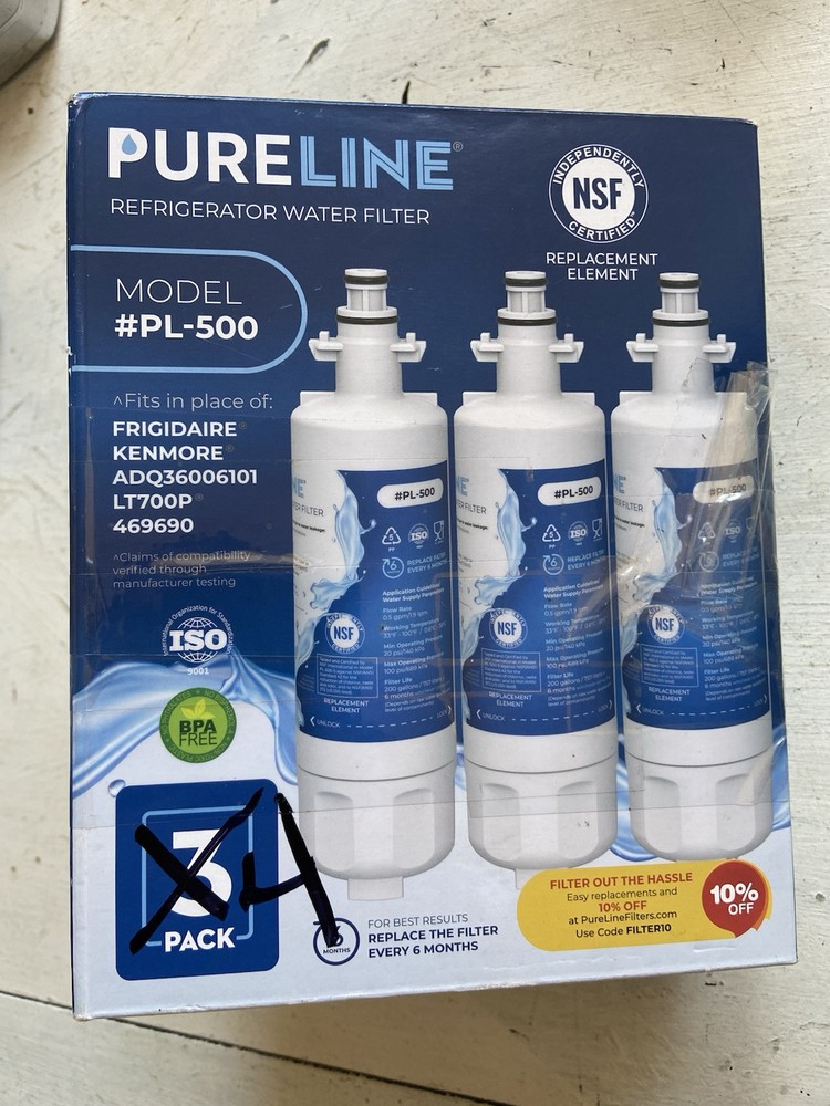 Pureline PL-500 Refrigerator Water Filter 4 Pack for Clean Water