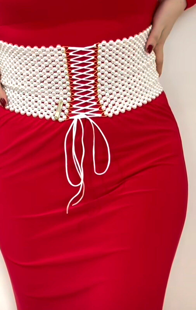 Handmade pearl bead wide waist belt for a unique stylish accessory