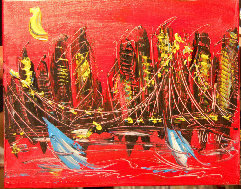 Oil Painting CITYSCAPE  abstract SIGNED BY KAZAV Original   canvas IMy5y