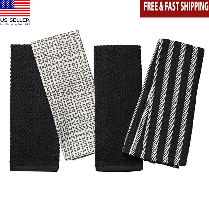 High Absorbent 4-Pack Kitchen Towels Machine Washable Durable Decorative