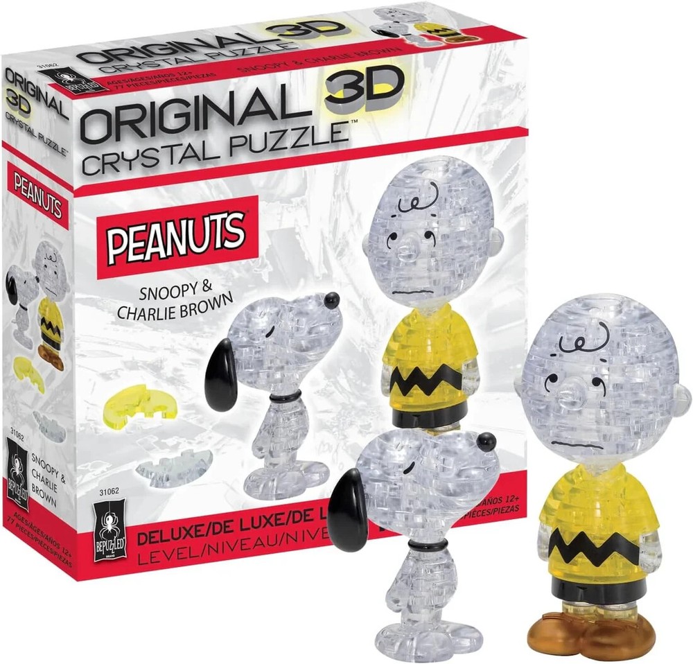New BePuzzled 3D Crystal Puzzle - 77-Piece Peanuts Snoopy & Charlie Brown Brain Teaser