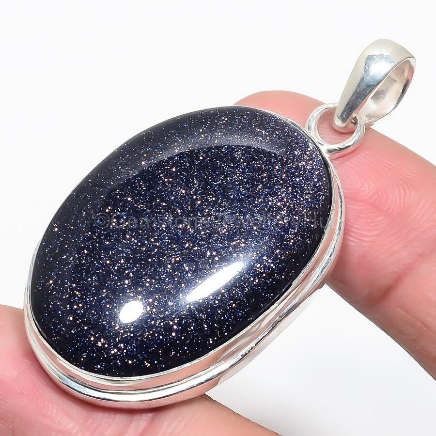 Christmas Sale Sterling Silver Blue Sunstone Stone Elegant Boho Pendant Jewelry-image