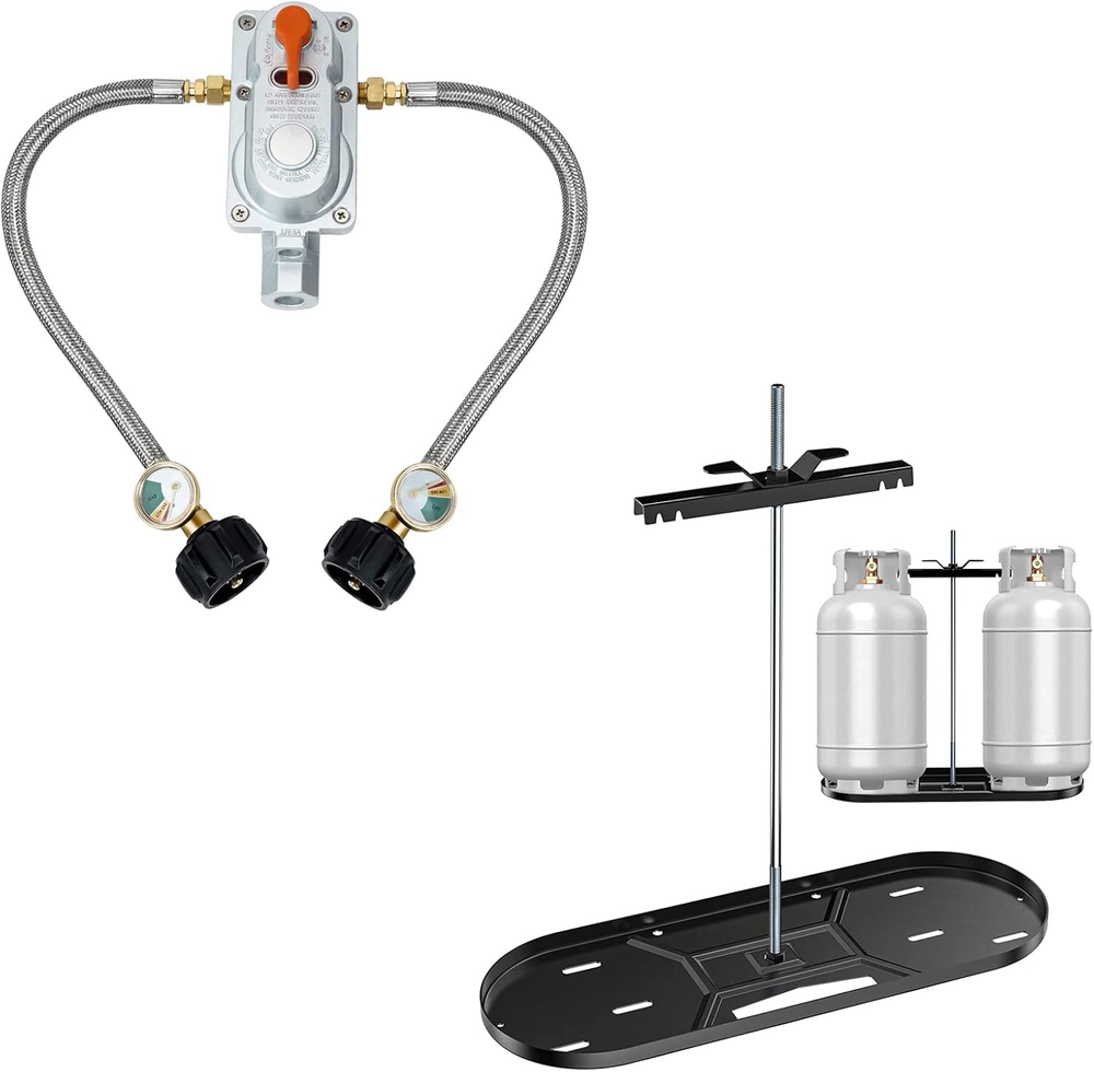 2-Stage Auto Changeover Propane Gas Rv Regulator Kit with 2PCS Gauges and Dual P