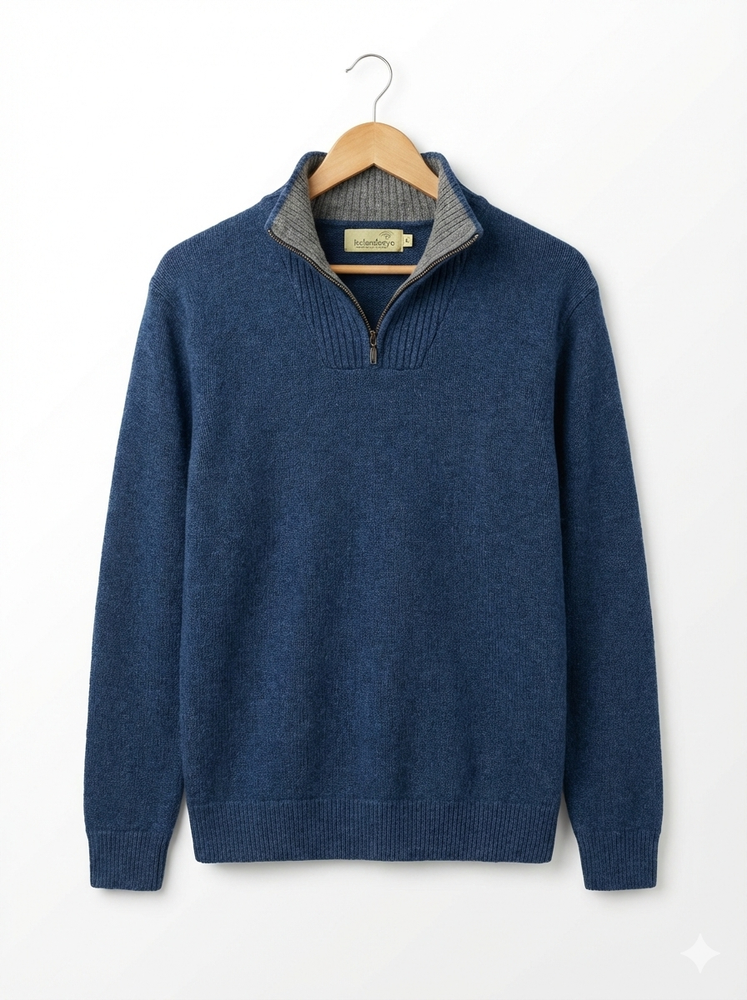 Vtg IrelandsEye Wool Sweater Men’s L Blue 1/4 Zip Heritage Irish Preppy Cabin