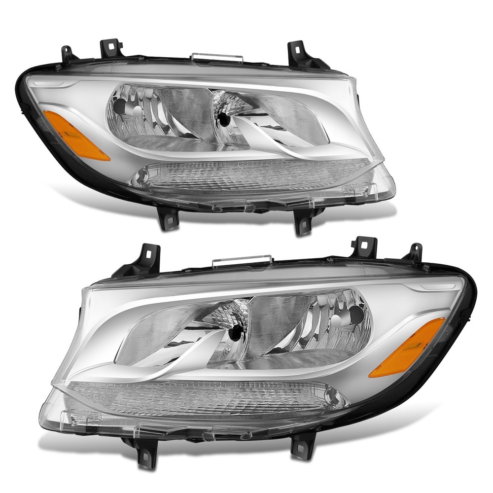 Fit 19-24 Mercedes Benz Sprinter 1500 Chrome Amber Pair Headlights Assembly