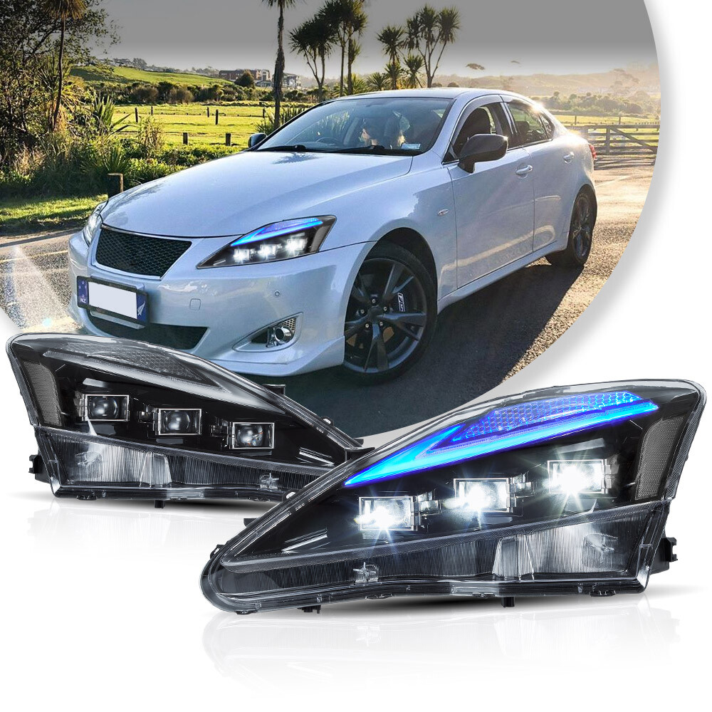 2006-2013 Lexus IS250 IS350 ISF LED Projector Headlights with Blue DRL and Startup Animation