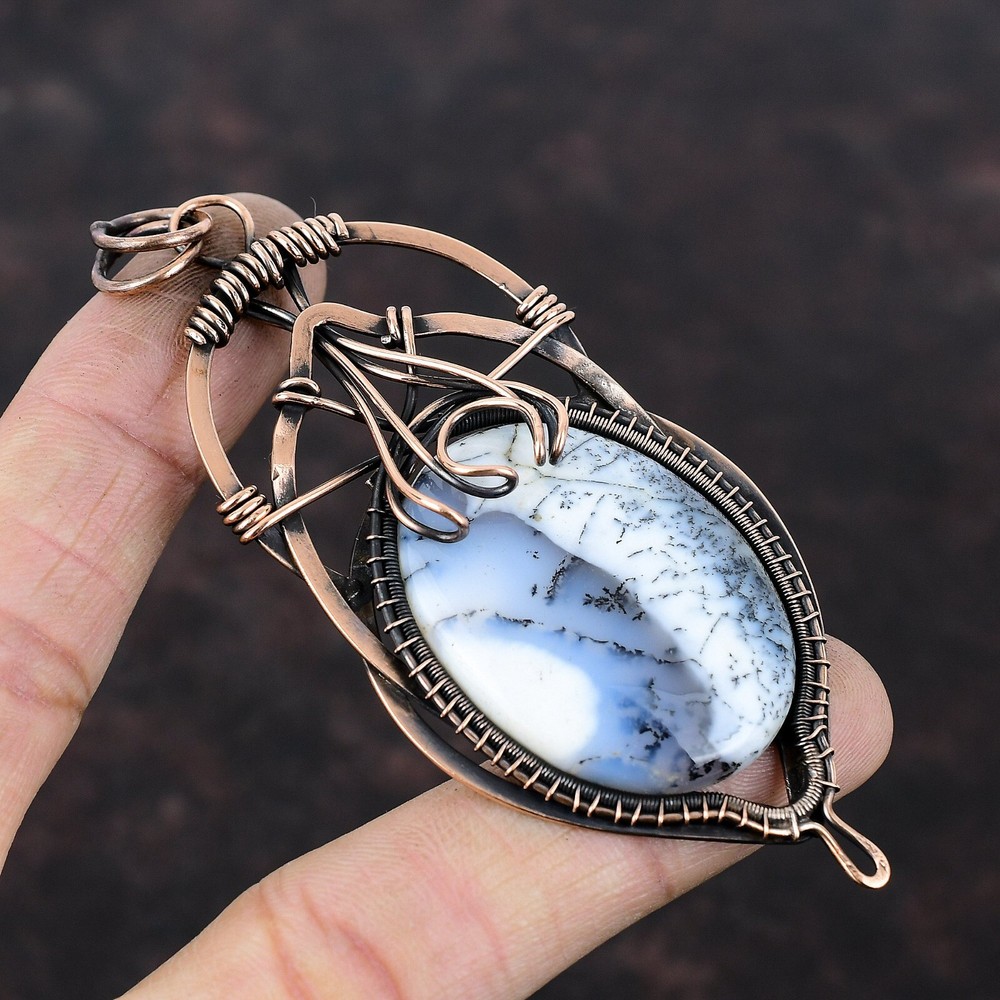 New Year Deal Copper Natural Dendrite Opal No Stone Wire Wrapped Pendant Jewelry