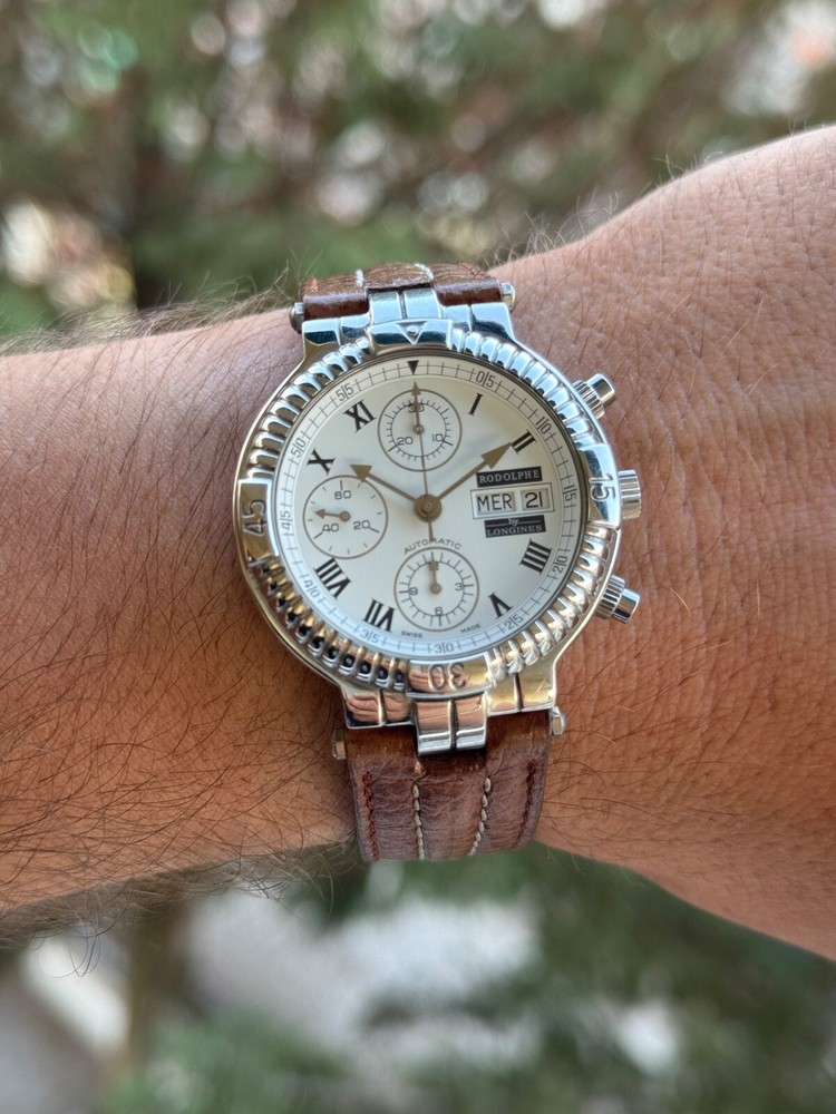 LONGINES Rodolphe Chronograph Automatic 718763 Valjoux 7750 White Porcelain 39mm Watch