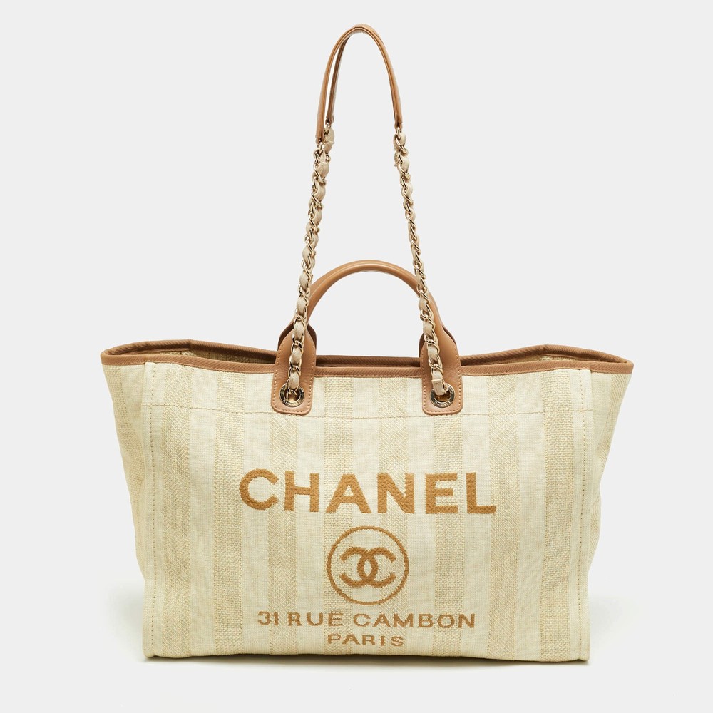 Chanel Deauville Extra Large TanNatural Raffia Shopper Tote