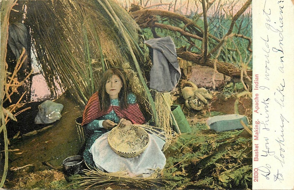 1908 Arizona Basket making Apache Indian Selige Postcard 25-10445