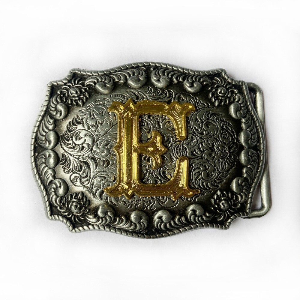 Western Belt Buckle for Men Cowboy Rodeo Vintage Style Wear Alphabet Letter E
