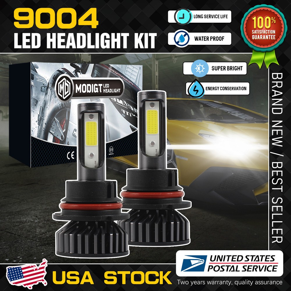 Pair 9004 HB1 LED Headlight Bulbs Conversion Kit 6000K Bright White Hi/Low Beam