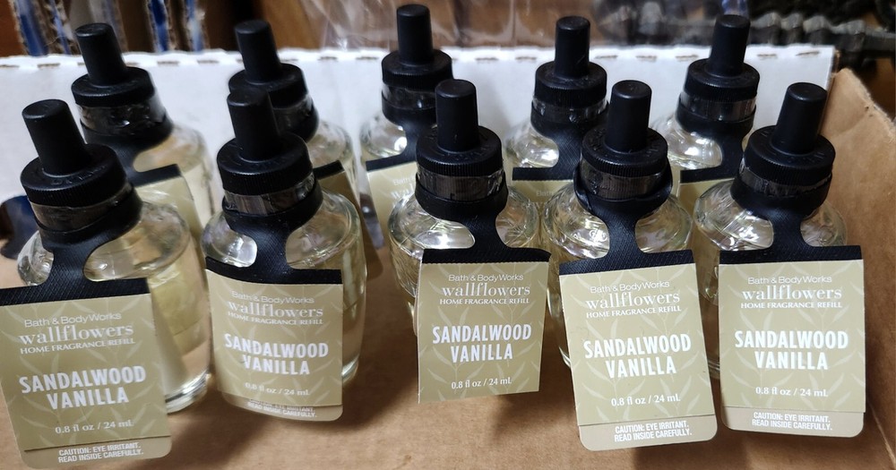 SANDLEWOOD VANILLA LOT OF 10 WALLFLOWER REFILL BULB BATH AND BODY WORKS BULBS