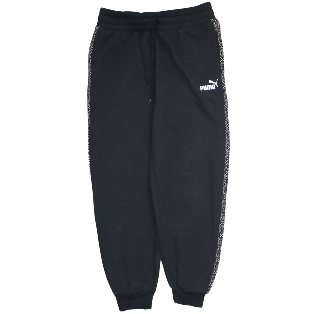Puma Mens Joggers Black Nylon Elastic Waist Geometric Side Tape Cuffed Track M
