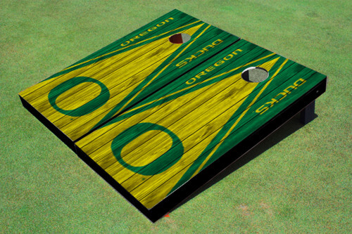 Oregon Ducks Yellow and Hunter Green Wood Look Cornhole Boards Set