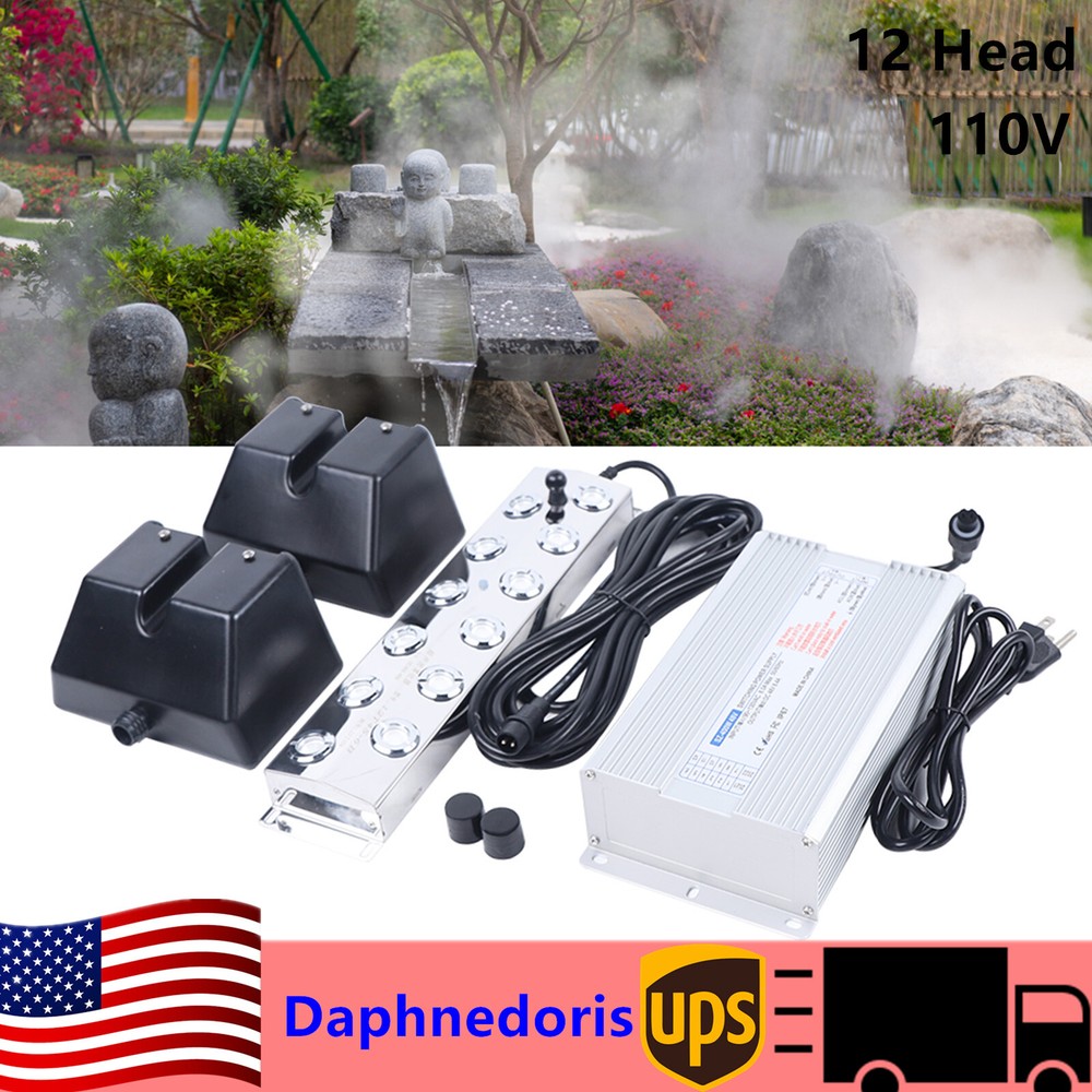 12-Head Ultrasonic Atomizing Humidifier Pond Fogger Mister Machine 110V 60Hz