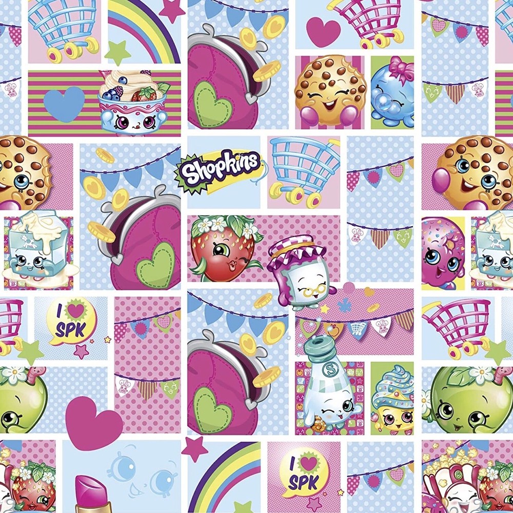 Shopkins Toy Party Blocks Multicolor 100% Cotton Fabric by The Yard