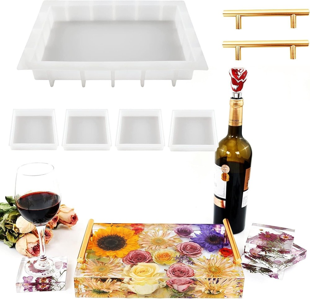 Flexible 13.5” Silicone Resin Tray with Coaster Molds - Ideal for DIY Projects