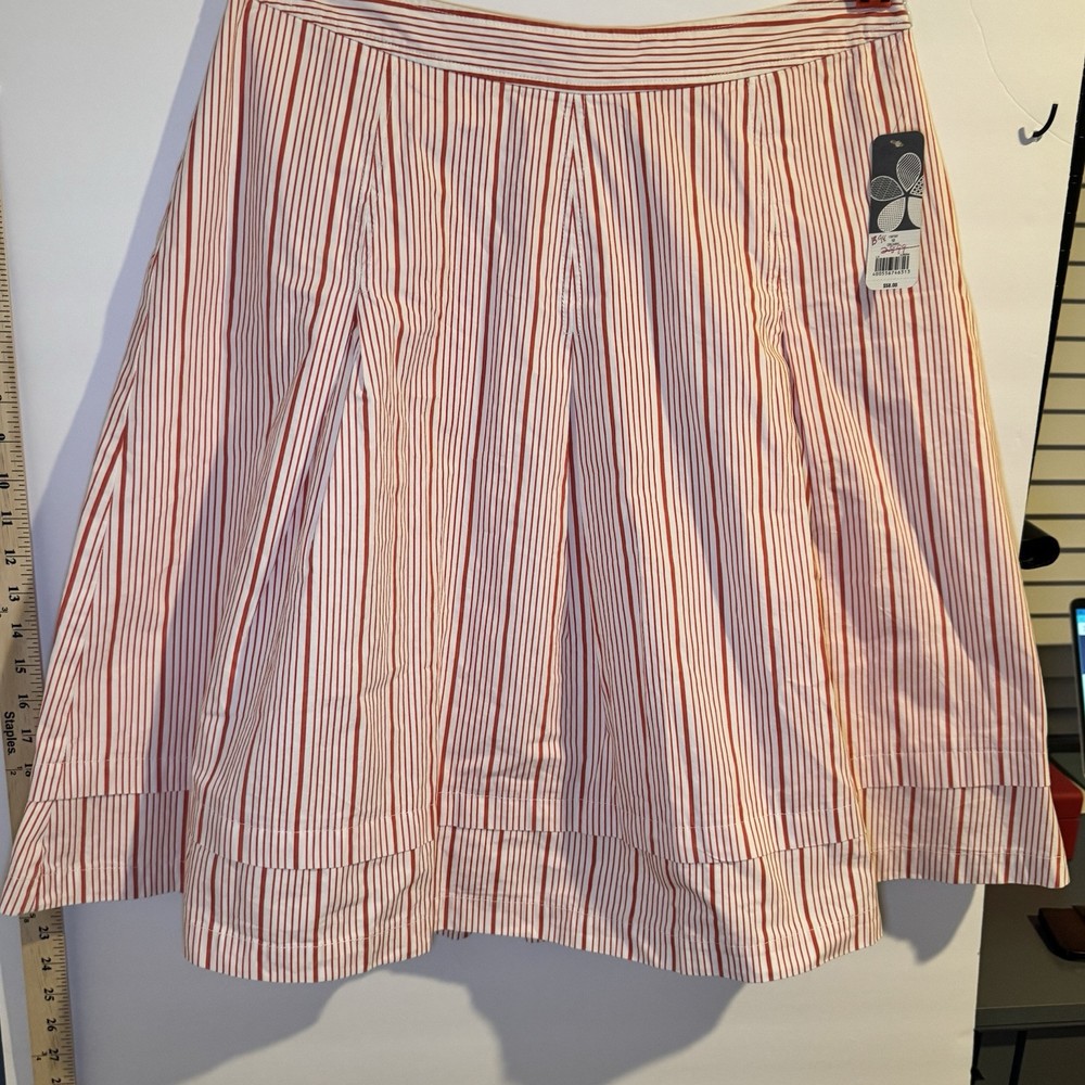 New Madison Striped A Line Swing Flare Midi Skirt Red White Woman's Size 12