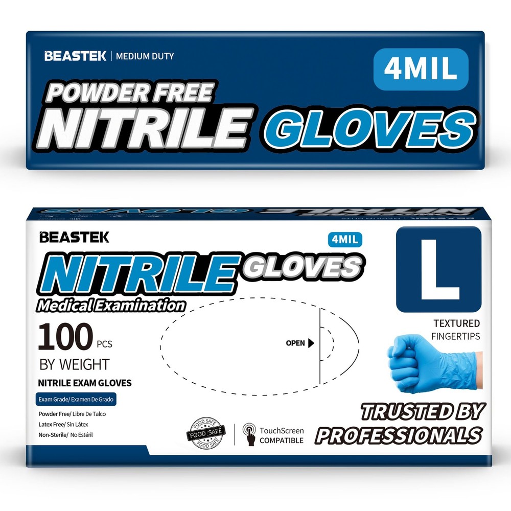 Blue Nitrile Exam Gloves 4mil Powder-Free Latex-Free Food Safe Non-Sterile