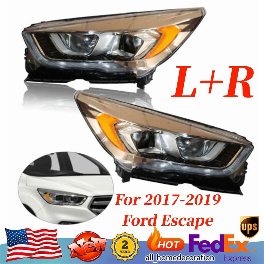 For Ford Escape 2017 2018 2019 LH&RH Xenon HID Halogen Pair Headlights Headlamps
