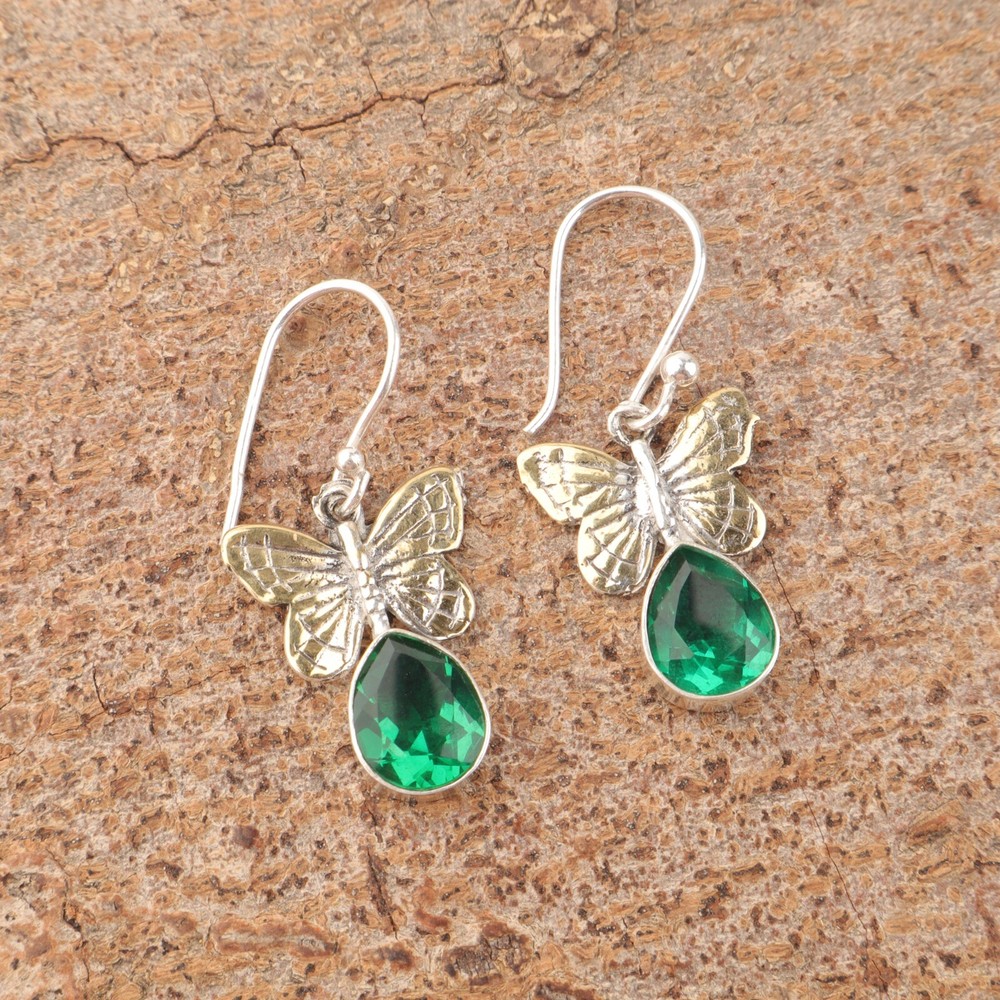 Pear Green Emerald Stone Dangle Drop Daughter Valentine Gift Earrings 925 Silver