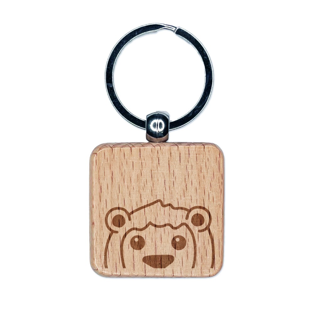 Peeking Lion Engraved Wood Square Keychain Tag Charm