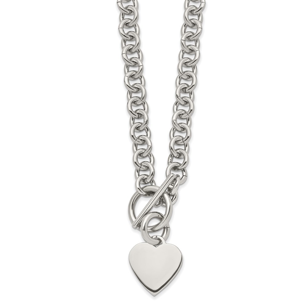Stainless Steel Polished Heart Toggle on an Open Link Chain Necklace 18